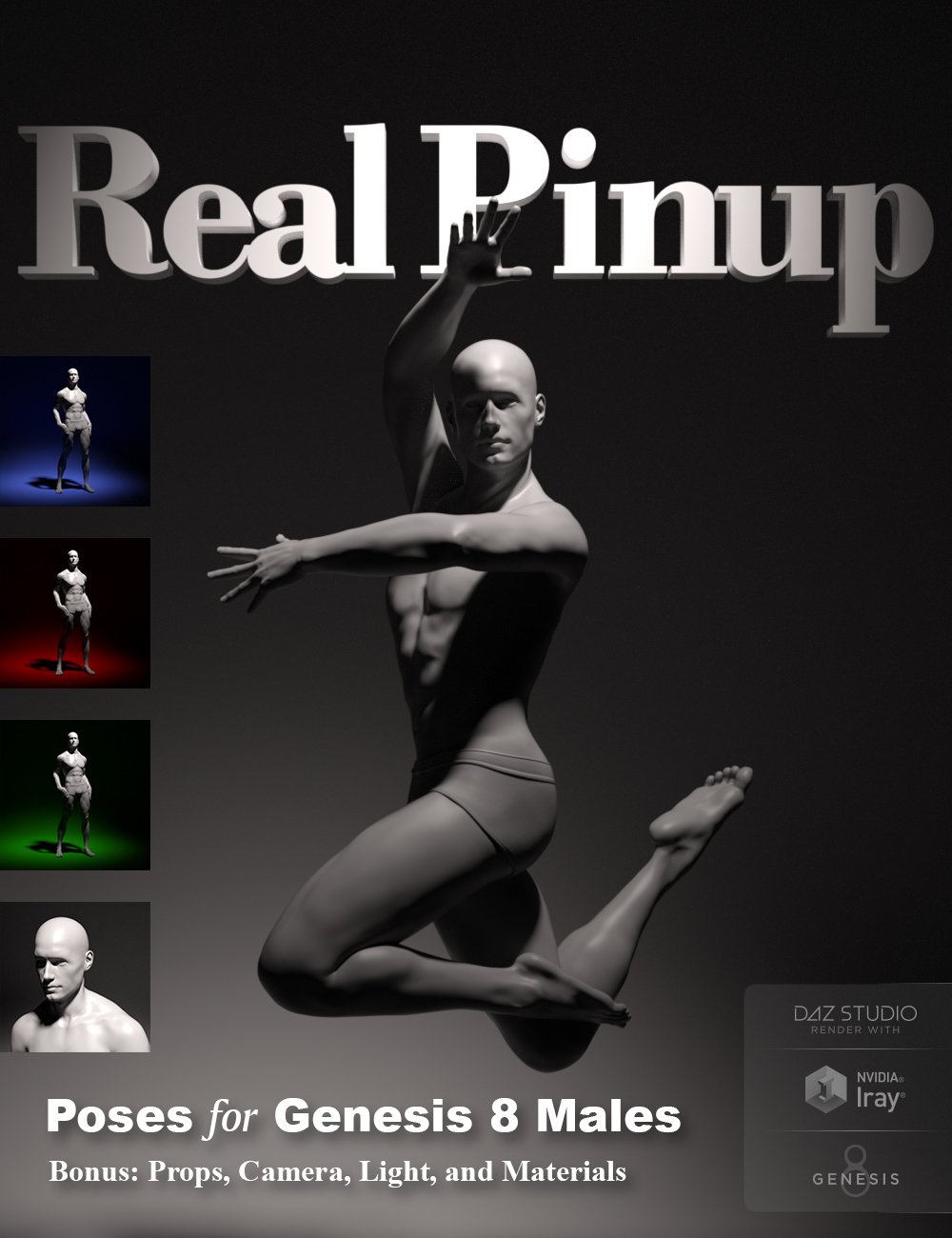 Real Pinup Poses and Lights for Genesis 8 Male(s) by: QT168, 3D Models by Daz 3D