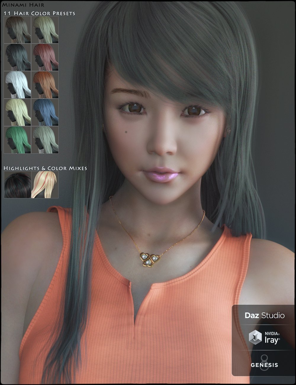 Minami HD and Minami Hair for Genesis 8 Female(s) by: , 3D Models by Daz 3D