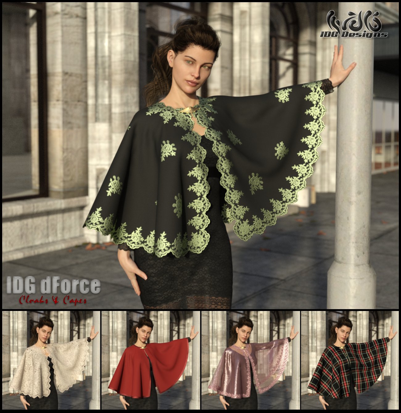 IDG dForce - Cloaks and Capes by: IDG DesignsDestinysGardenInaneGlory, 3D Models by Daz 3D