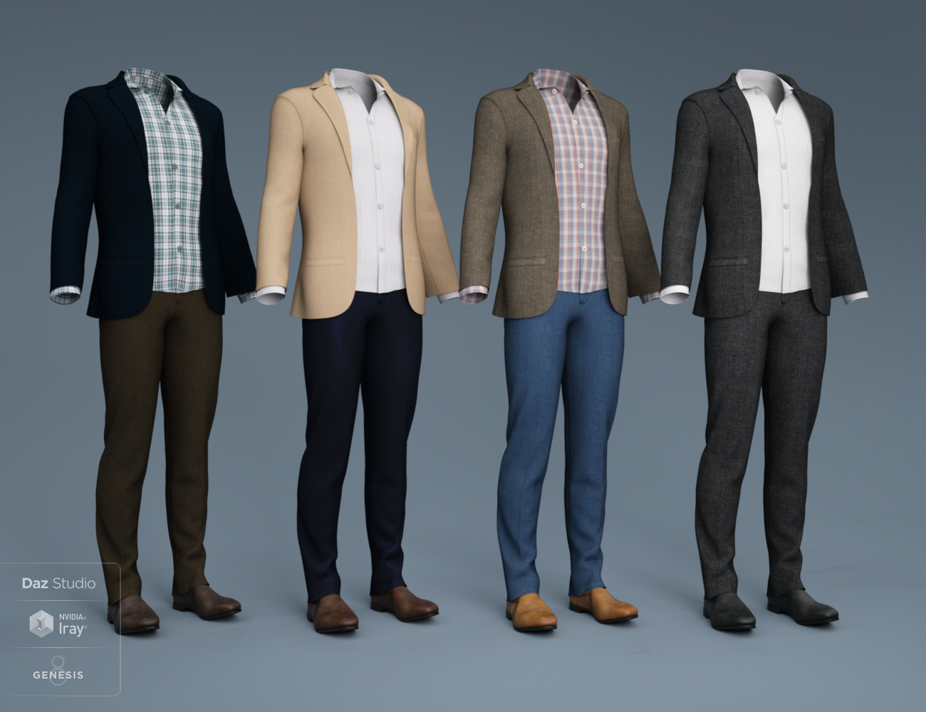 dForce Casual Suit Outfit Textures by: DirtyFairy, 3D Models by Daz 3D