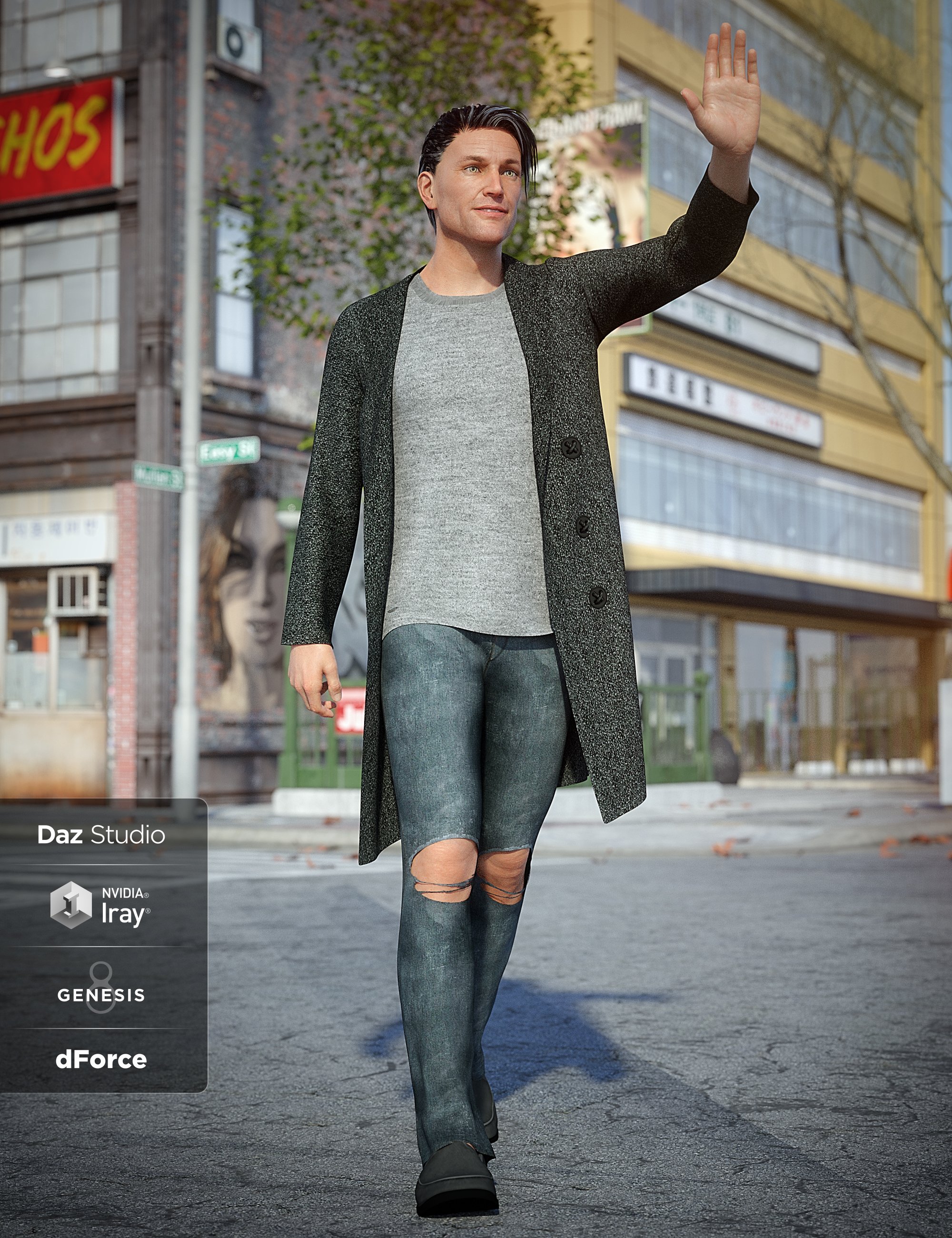 dForce Long Coat Outfit for Genesis 8 Male(s)
