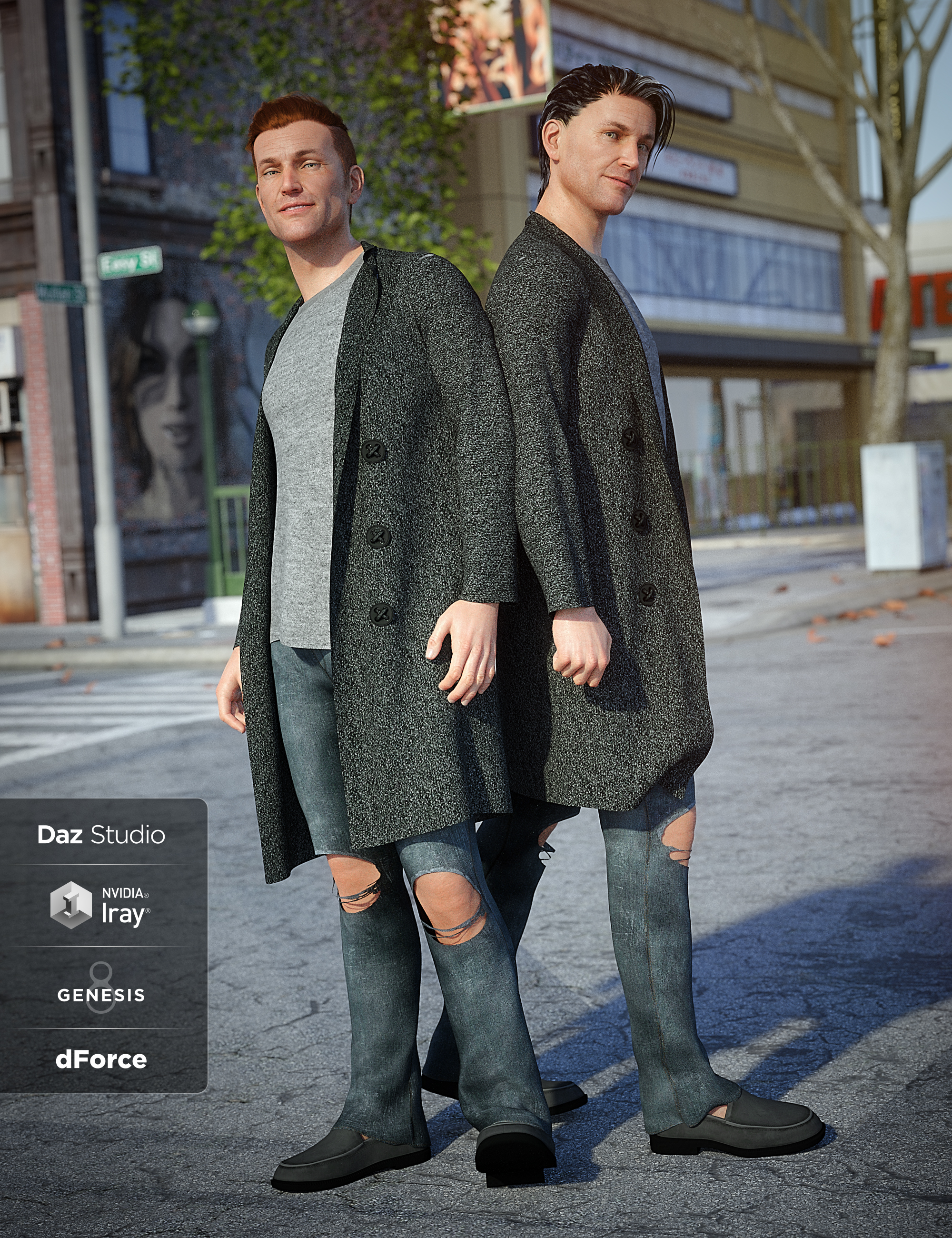 dForce Long Coat Outfit for Genesis 8 Male(s) by: Anna BenjaminNikisatez, 3D Models by Daz 3D