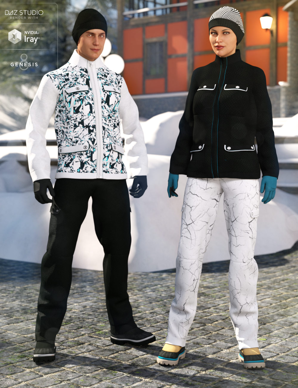 dForce Winter Snow Outfit for Genesis 8 Male(s) and Female(s) by: DirtyFairyNikisatez, 3D Models by Daz 3D