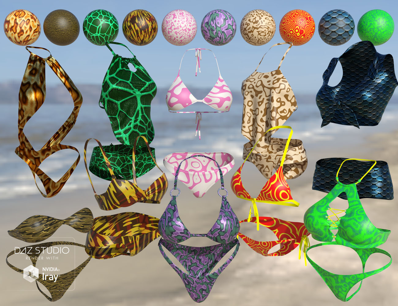 Iray Super Shaders Bikinis Gone Wild (Merchant Resource) by: Denki Gaka, 3D Models by Daz 3D