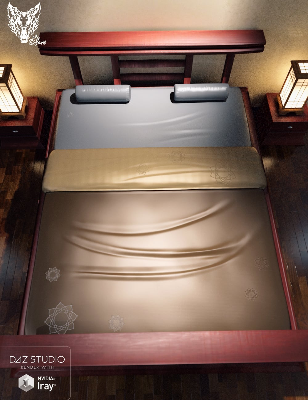 Japanese Style Bed Set Lotus Daz 3D