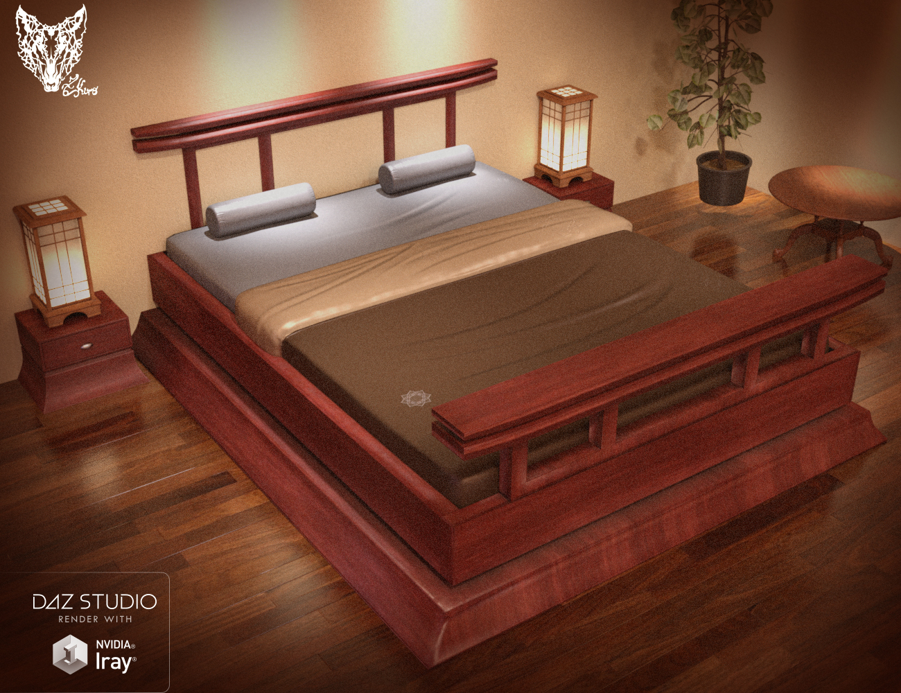 Japanese Style Bed Set Lotus Daz 3D