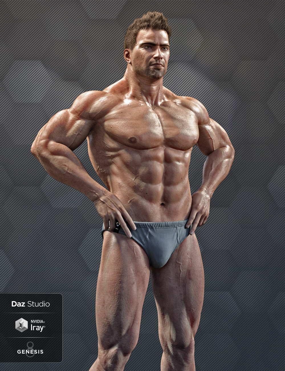 Ronen Character, Hair and Briefs for Genesis 8 Male by: Herschel Hoffmeyer, 3D Models by Daz 3D