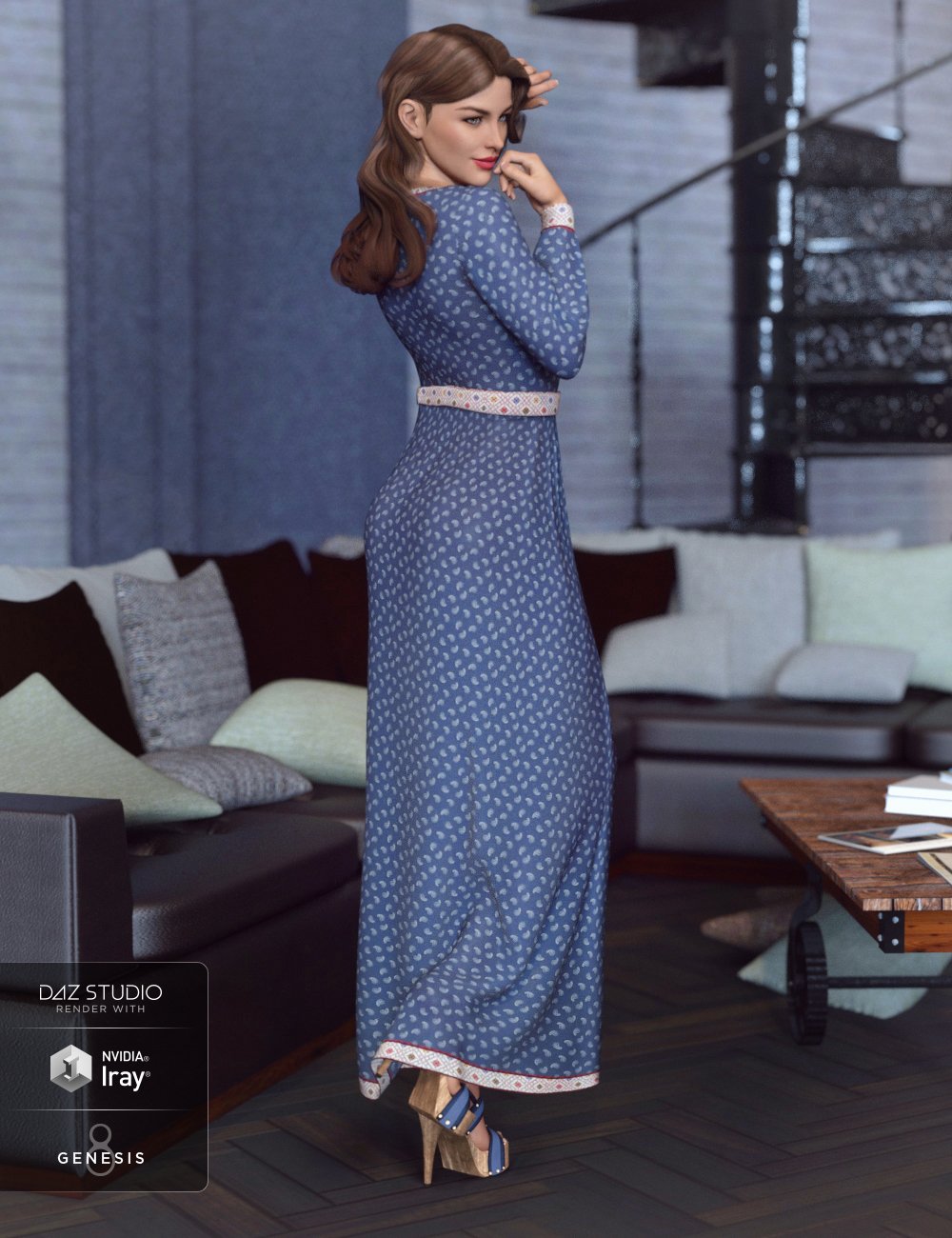 dForce V-Neck Maxie Dress for Genesis 8 Female(s) by: Anna BenjaminBarbara Brundon, 3D Models by Daz 3D