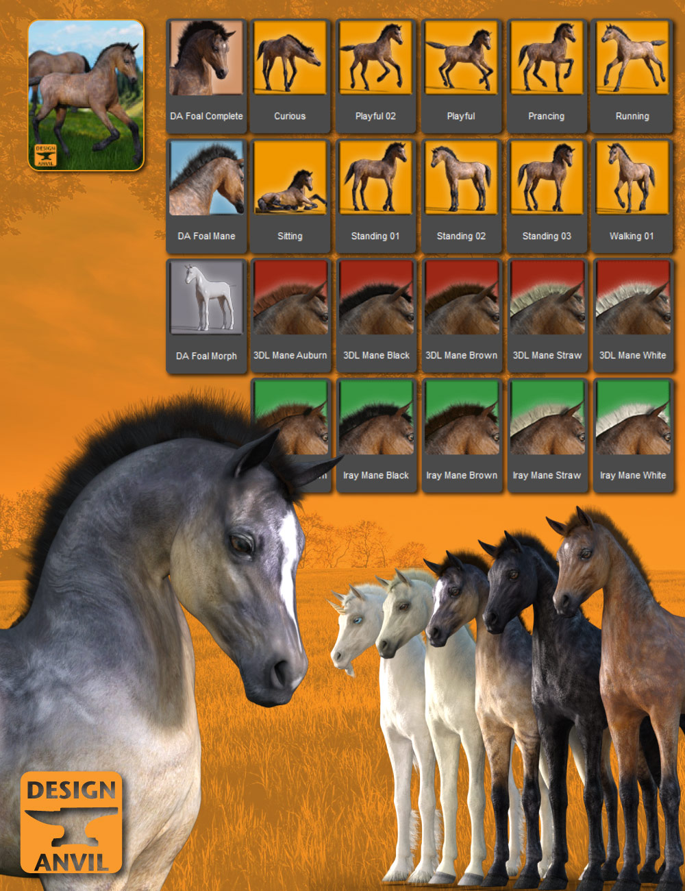 DA Foal and Poses for Daz Horse 2 by: Design Anvil, 3D Models by Daz 3D