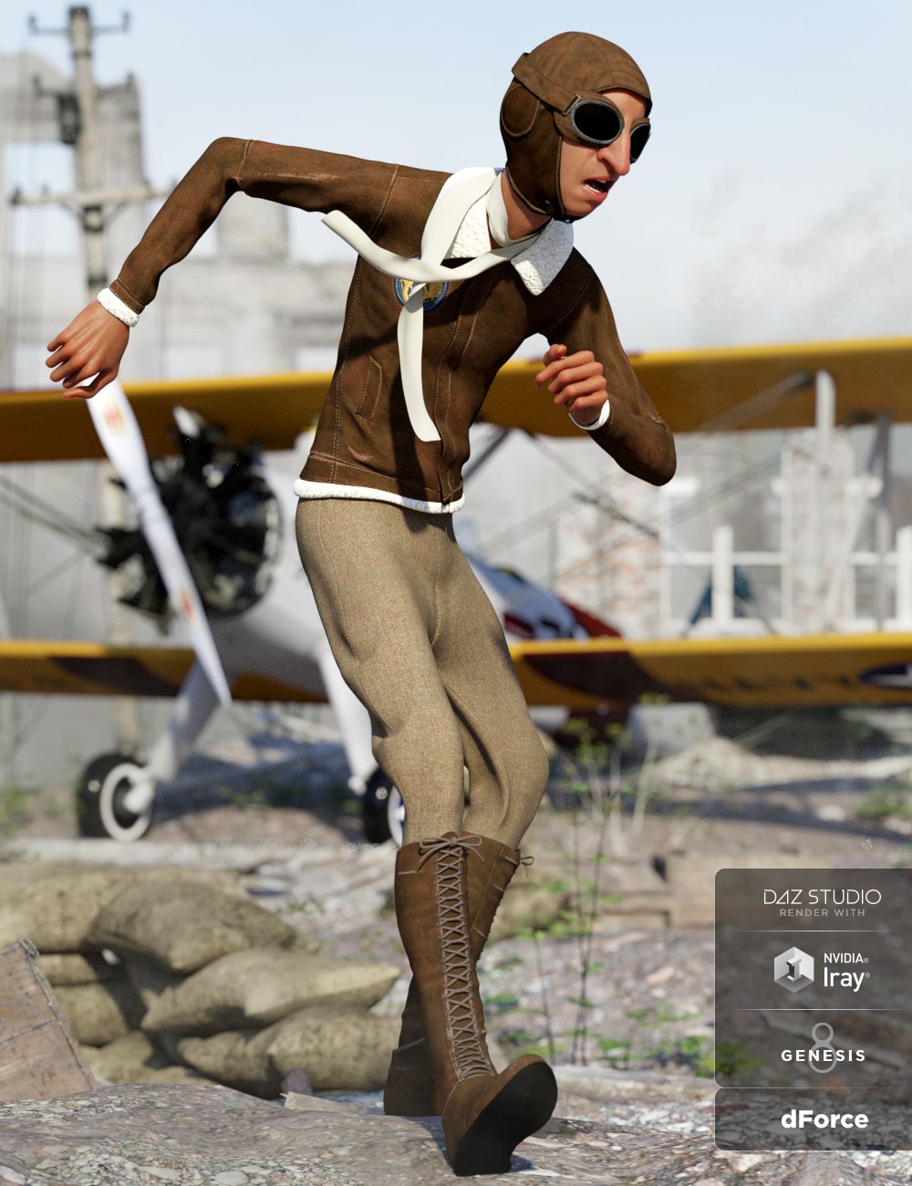 dForce Retro Aviator Outfit for Genesis 8 Male(s) by: Anna BenjaminNikisatez, 3D Models by Daz 3D