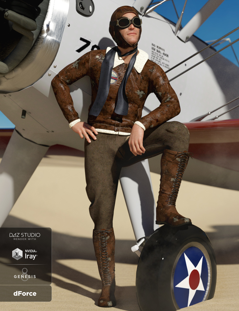 dForce Retro Aviator Outfit Textures by: Anna Benjamin, 3D Models by Daz 3D