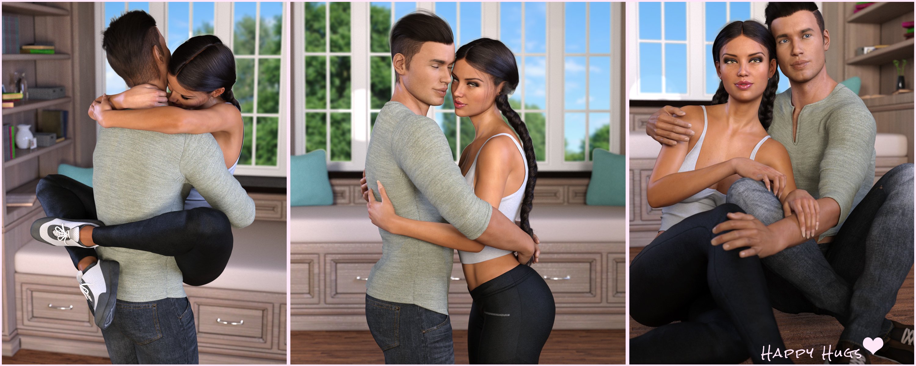 Z The Art Of Hugging - Couple Poses for Genesis 3 and 8 by: Zeddicuss, 3D Models by Daz 3D