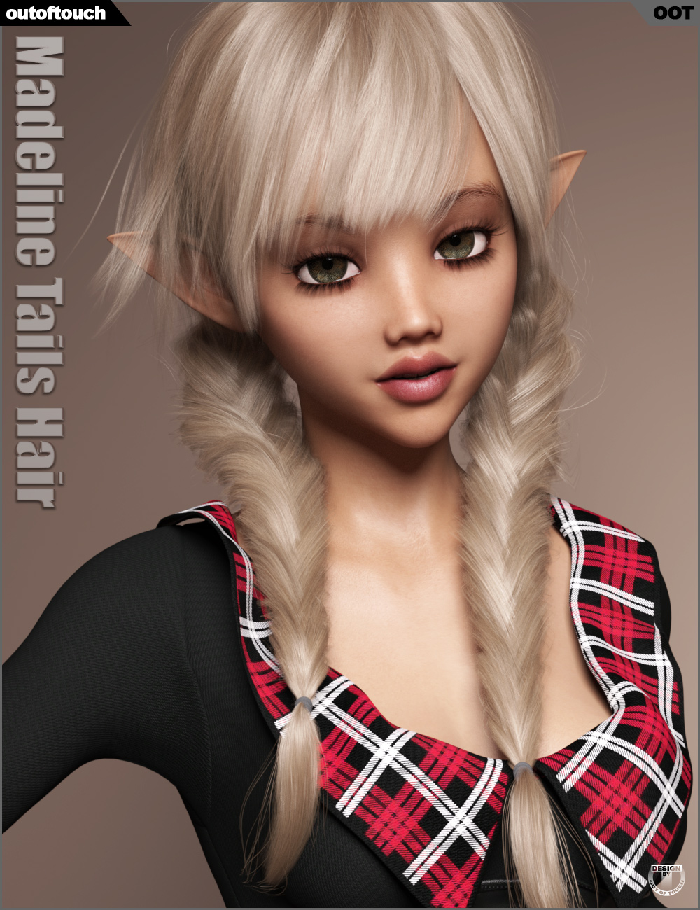 Madeline Tails Hair for Genesis 3 and 8 Female(s) by: outoftouch, 3D Models by Daz 3D