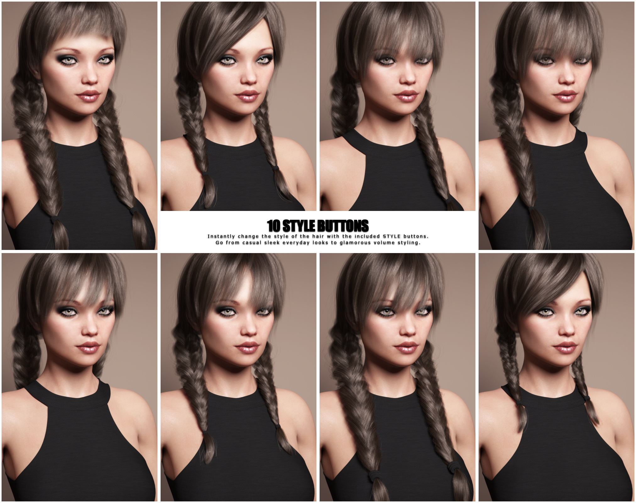Madeline Tails Hair for Genesis 3 and 8 Female(s) by: outoftouch, 3D Models by Daz 3D