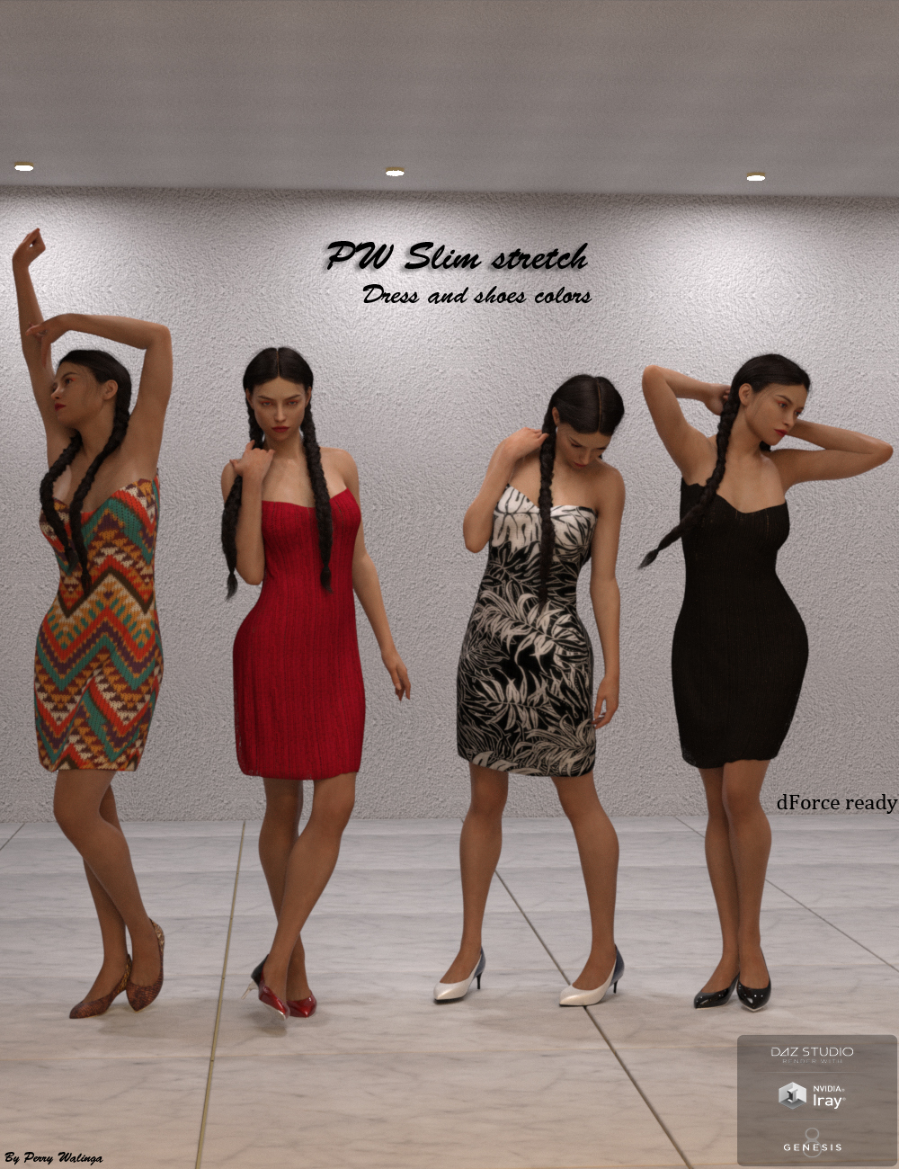 PW dForce Slim Stretch Dress Outfit for Genesis 8 Female(s) by: PW Productions, 3D Models by Daz 3D