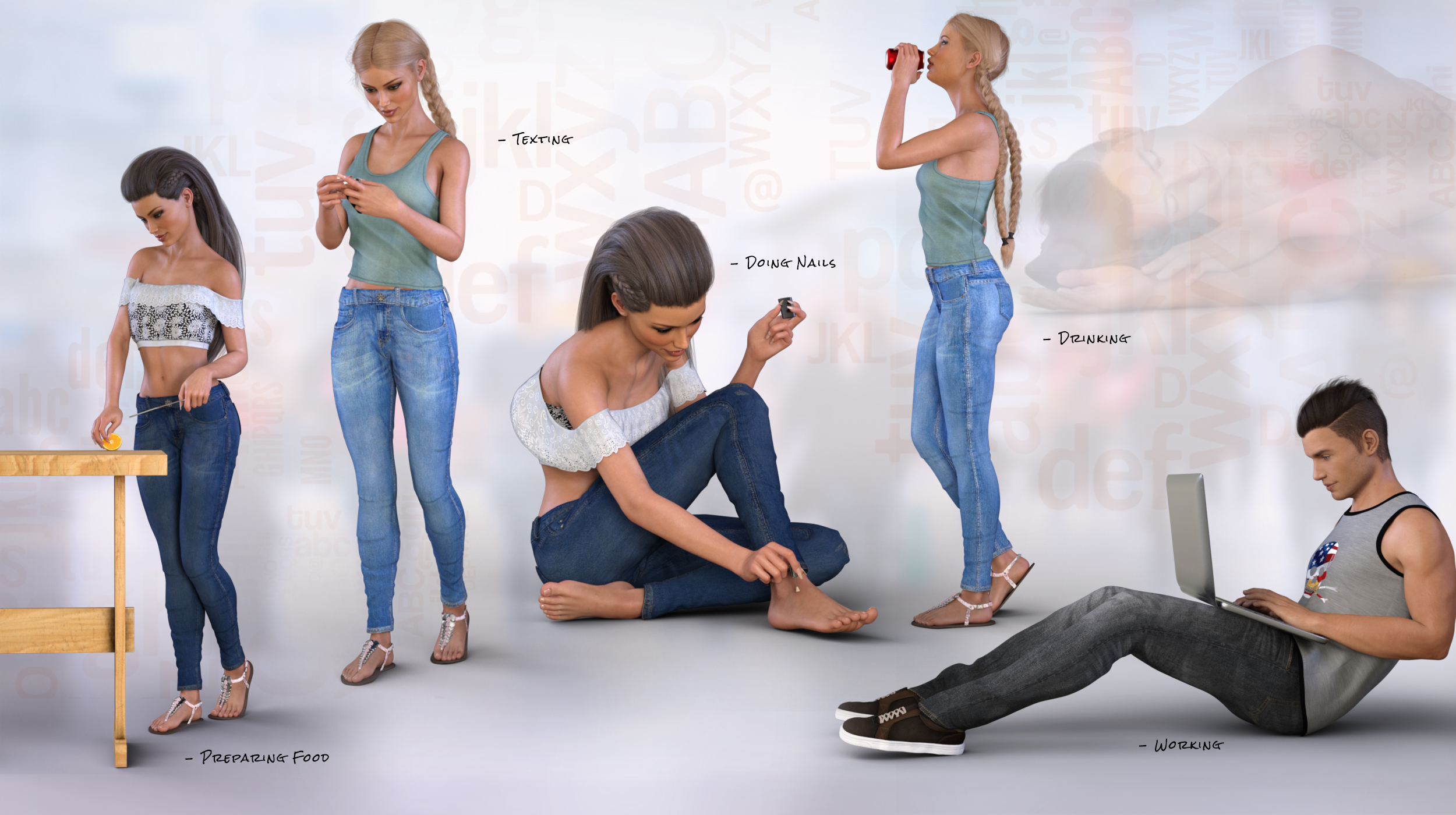 Z Everyday Life - Poses and Partials for Genesis 3 and 8 by: Zeddicuss, 3D Models by Daz 3D