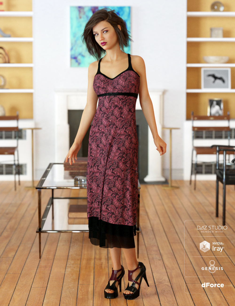 dForce 90's Girl Dress Textures by: Anna Benjamin, 3D Models by Daz 3D