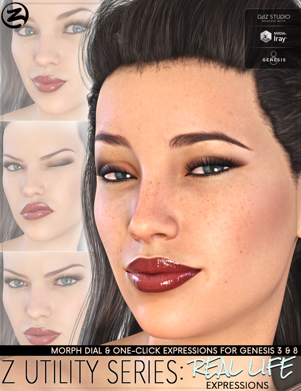 Z Utility Series: Real Life Expressions for Genesis 3 and 8 Female by: Zeddicuss, 3D Models by Daz 3D