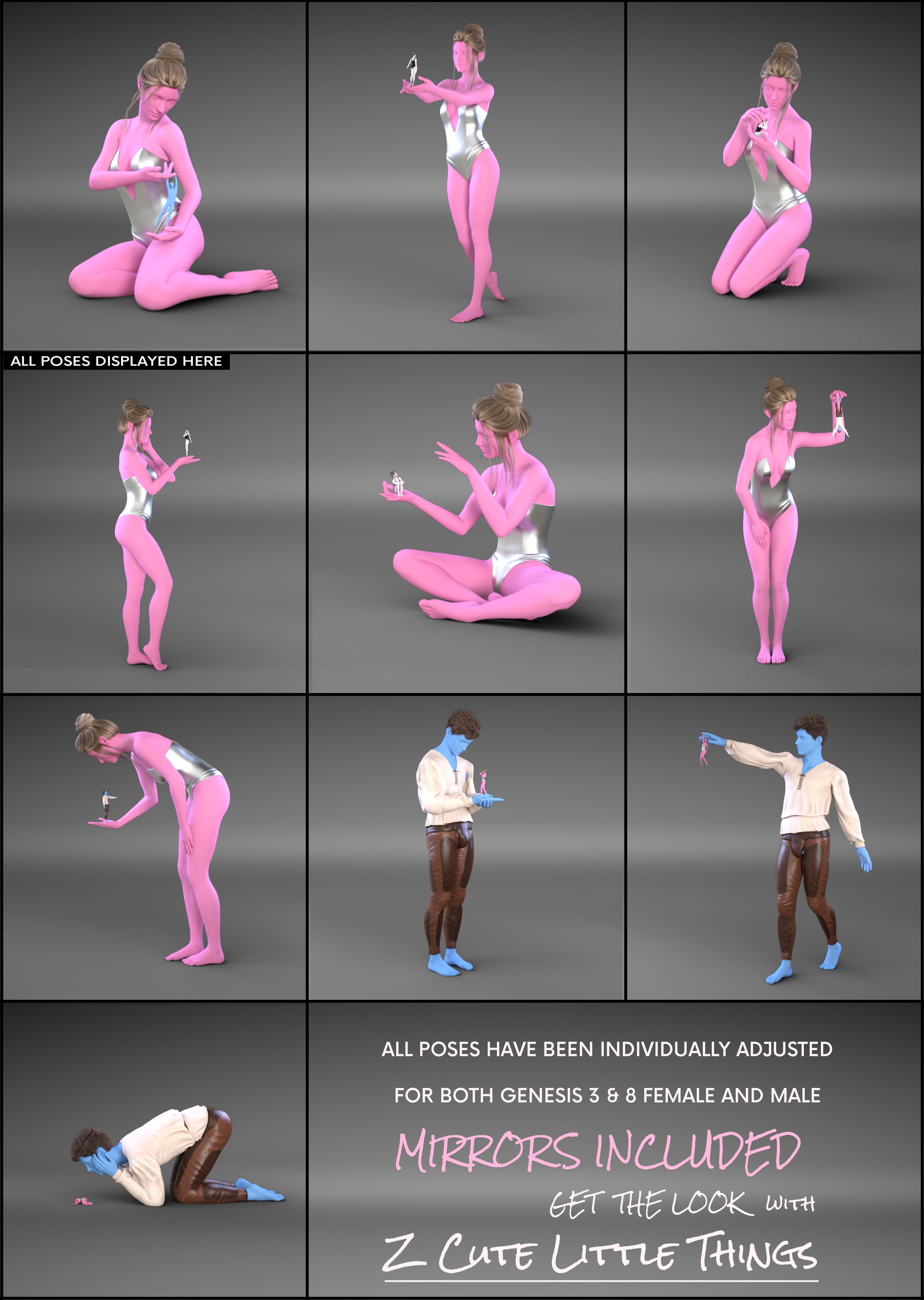 Z Cute Little Things - Shrink Morphs and Poses for Genesis 3 and 8 by: Zeddicuss, 3D Models by Daz 3D