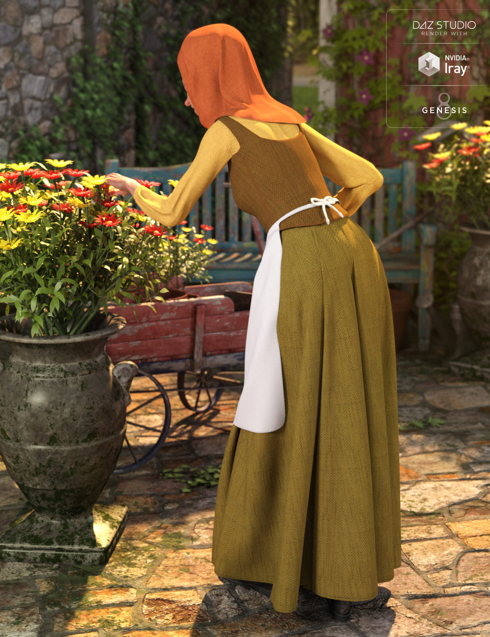 dForce Peasant Dress for Genesis 8 Female(s) by: NikisatezMoonscape GraphicsSade, 3D Models by Daz 3D