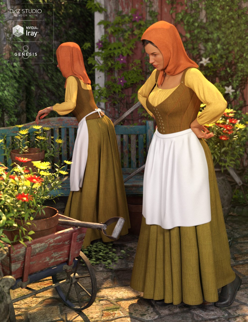 dForce Peasant Dress for Genesis 8 Female(s) by: NikisatezMoonscape GraphicsSade, 3D Models by Daz 3D