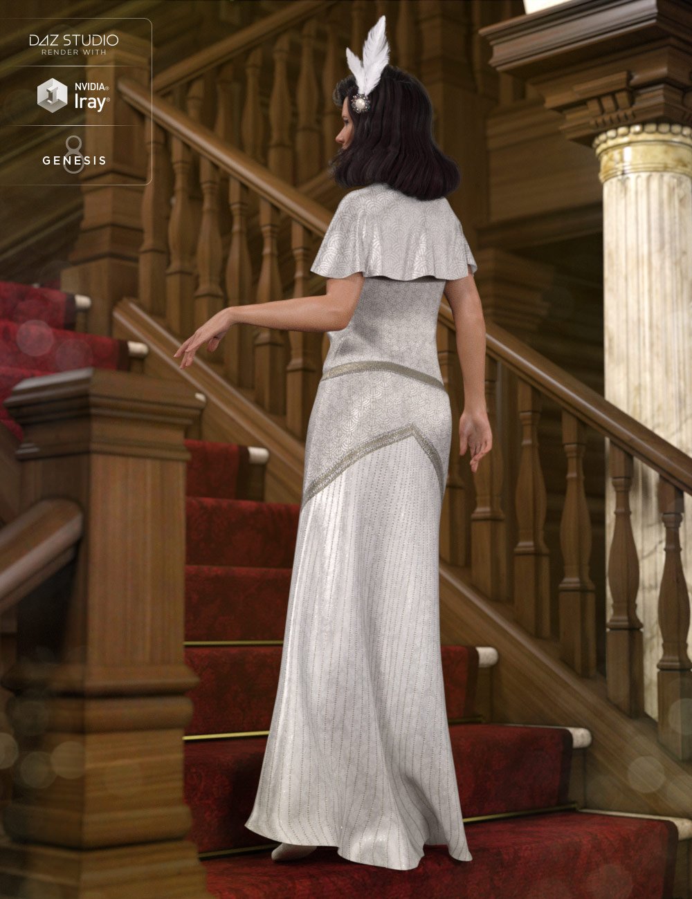 dForce 1920s Evening Gown Outfit for Genesis 8 Female(s) by: Anna BenjaminNikisatez, 3D Models by Daz 3D