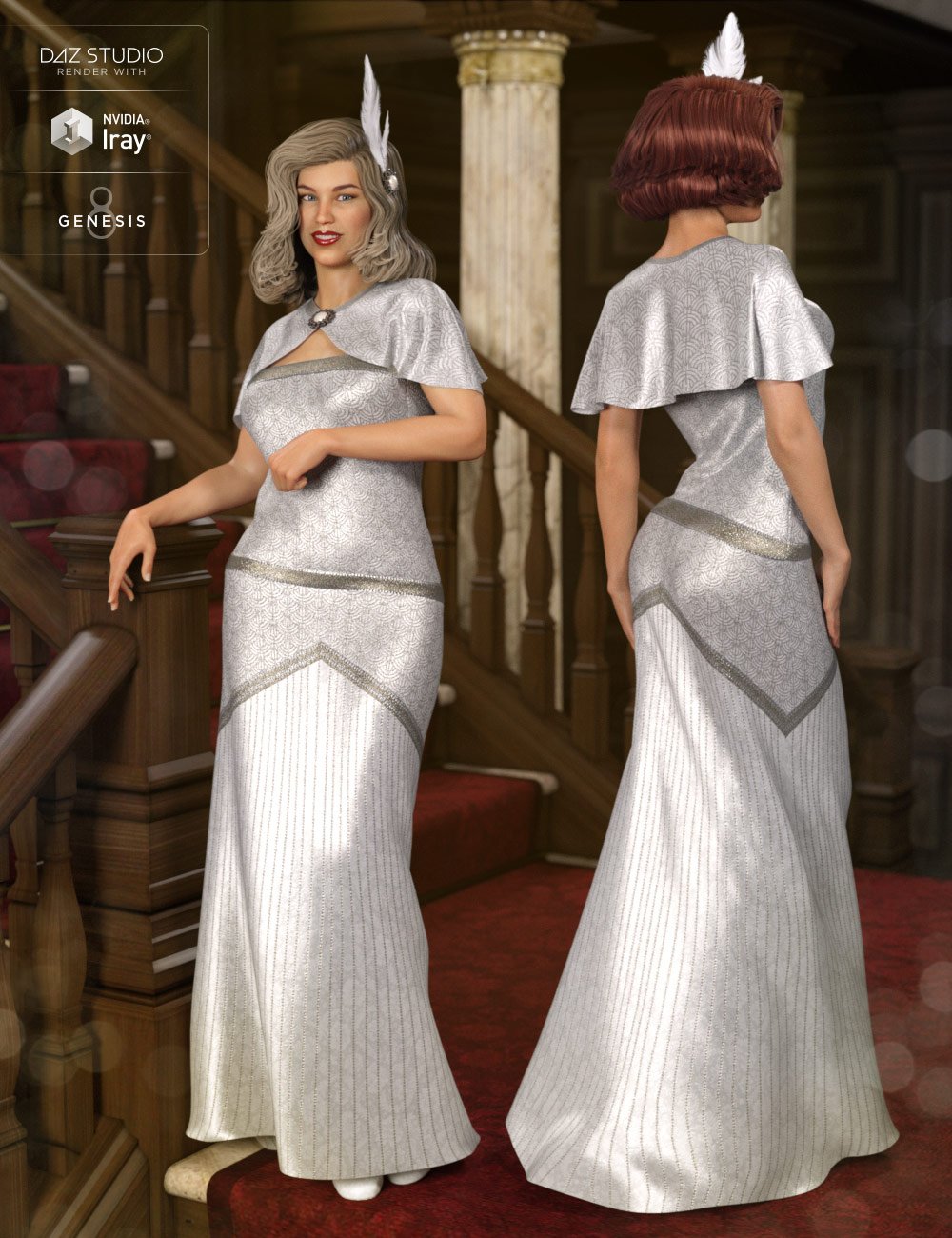 dForce 1920s Evening Gown Outfit for Genesis 8 Female(s) by: Anna BenjaminNikisatez, 3D Models by Daz 3D