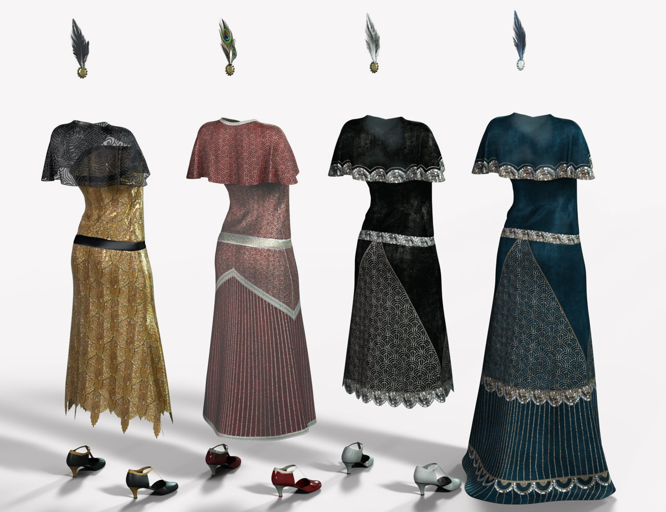 dForce 1920s Evening Gown Outfit Textures by: Anna Benjamin, 3D Models by Daz 3D