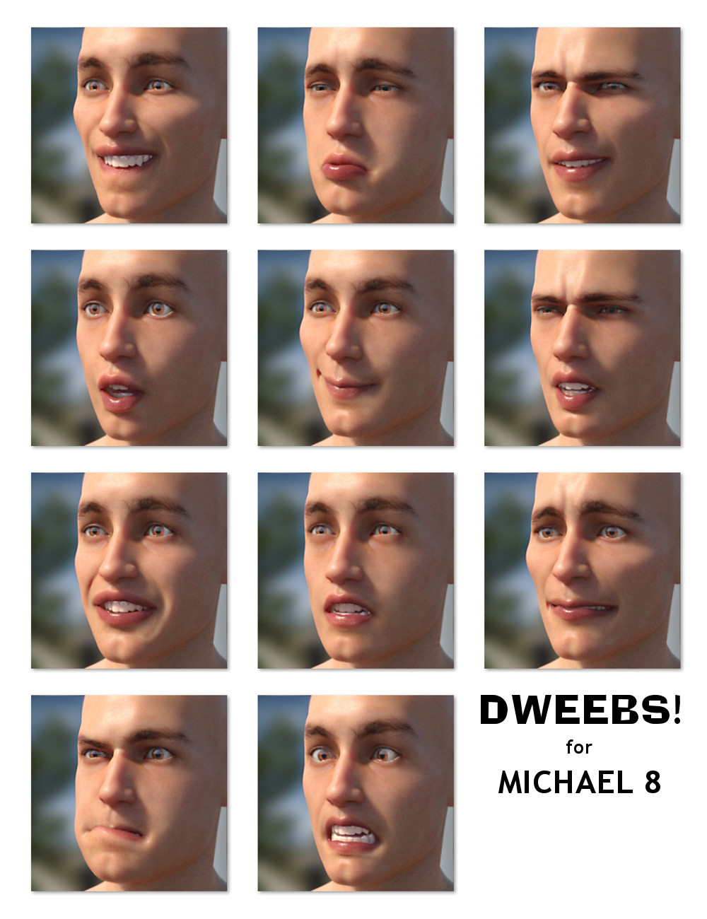 DWEEBS! Expressions for Michael 8 and Owen 8 by: Sharktooth, 3D Models by Daz 3D