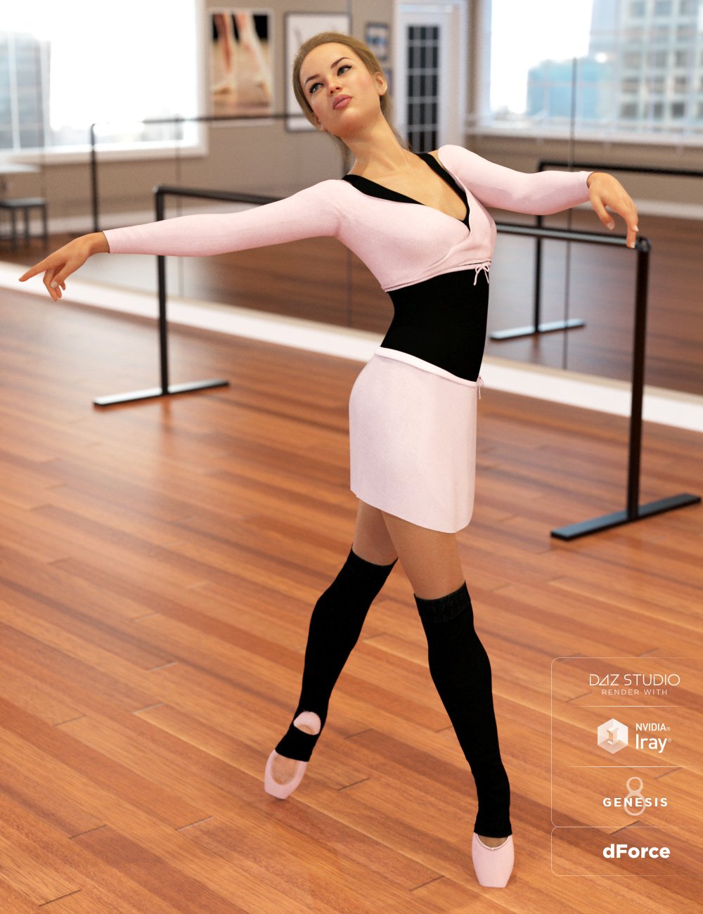 dForce Ballet Practice Outfit for Genesis 8 Female(s) by: Anna BenjaminBarbara Brundon, 3D Models by Daz 3D
