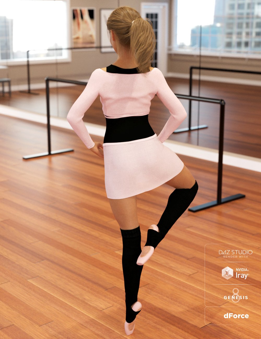 dForce Ballet Practice Outfit for Genesis 8 Female(s) by: Anna BenjaminBarbara Brundon, 3D Models by Daz 3D