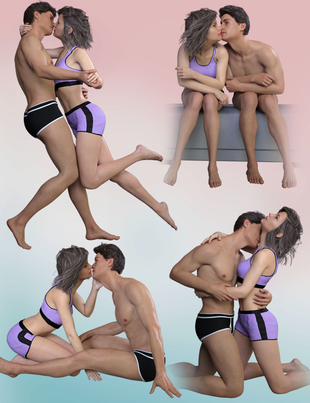 The Kiss of Love Poses for Victoria 8 and Michael 8 by: aurorabreeze, 3D Models by Daz 3D