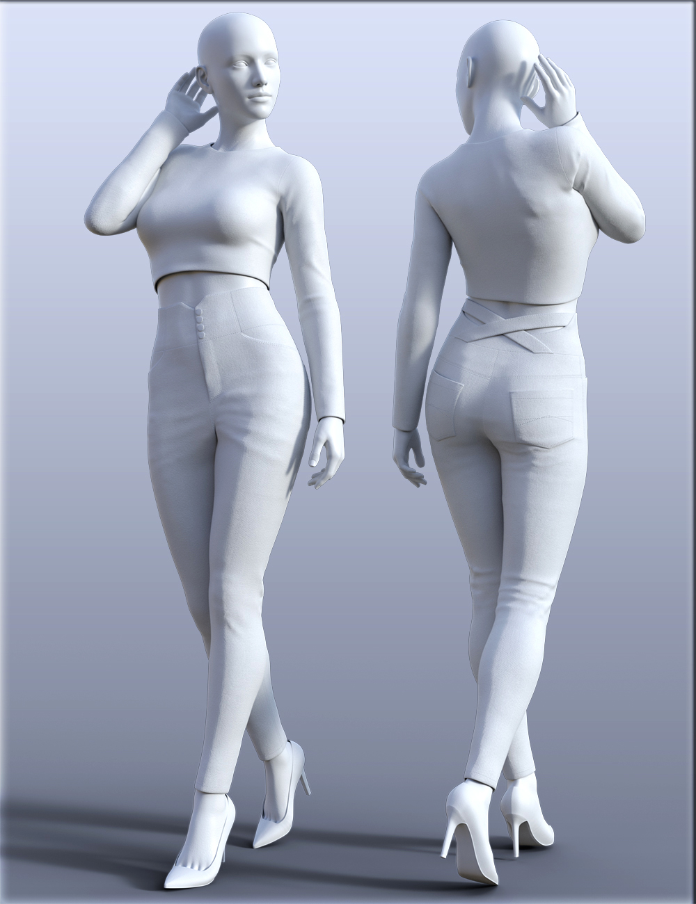 H&C High Waist Pants Outfit for Genesis 8 Female(s) by: IH Kang, 3D Models by Daz 3D
