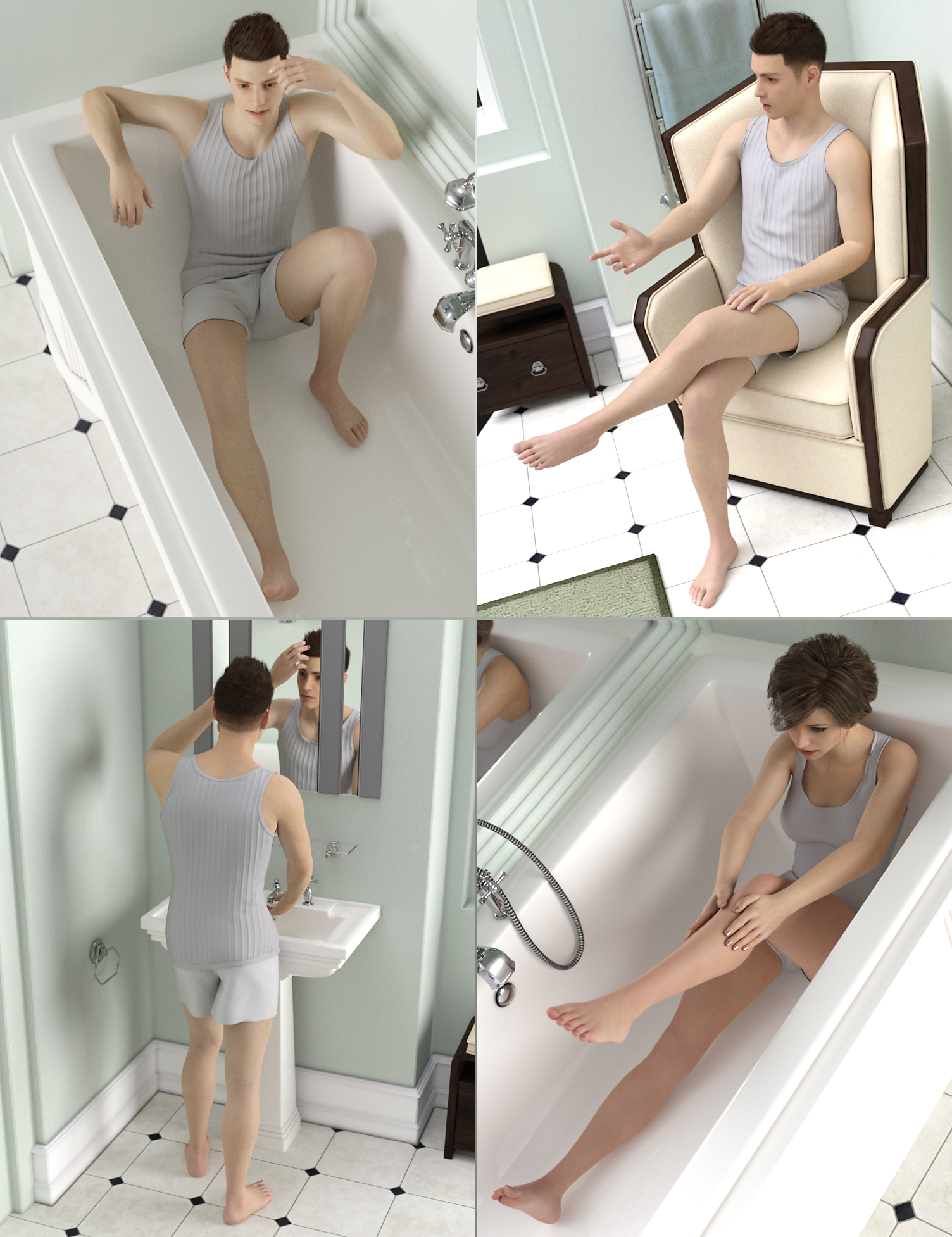 Squeaky Clean Poses by: Three Wishes, 3D Models by Daz 3D