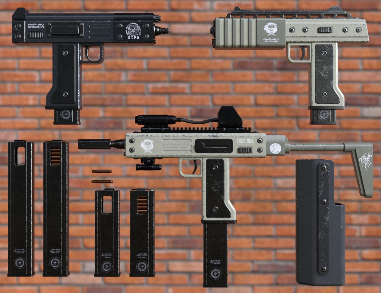 AMP-180 Machine Pistol by: Nightshift3D, 3D Models by Daz 3D