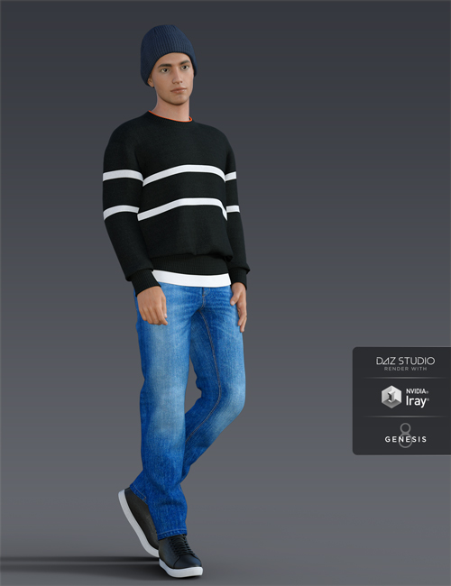 H&C Knit Sweater Outfit for Genesis 8 Male(s) by: IH Kang, 3D Models by Daz 3D