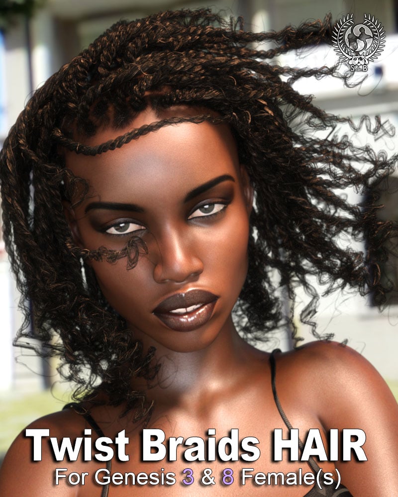 Twist Braids Hair for Genesis 3 and 8 Female(s) by: SamSil, 3D Models by Daz 3D