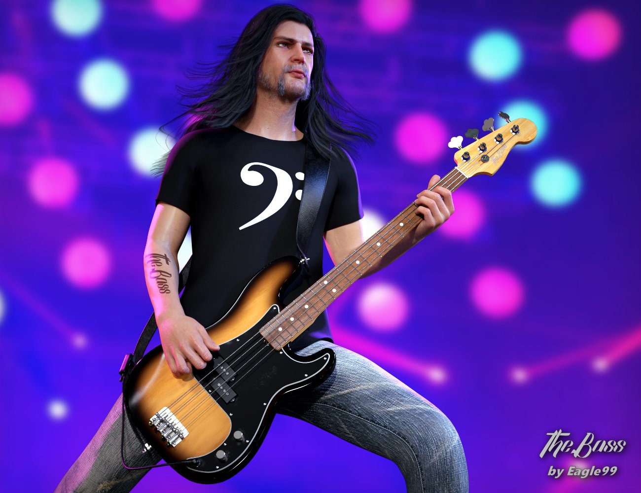 The Bass Guitar and Poses for Genesis 3 and 8 by: Eagle99, 3D Models by Daz 3D