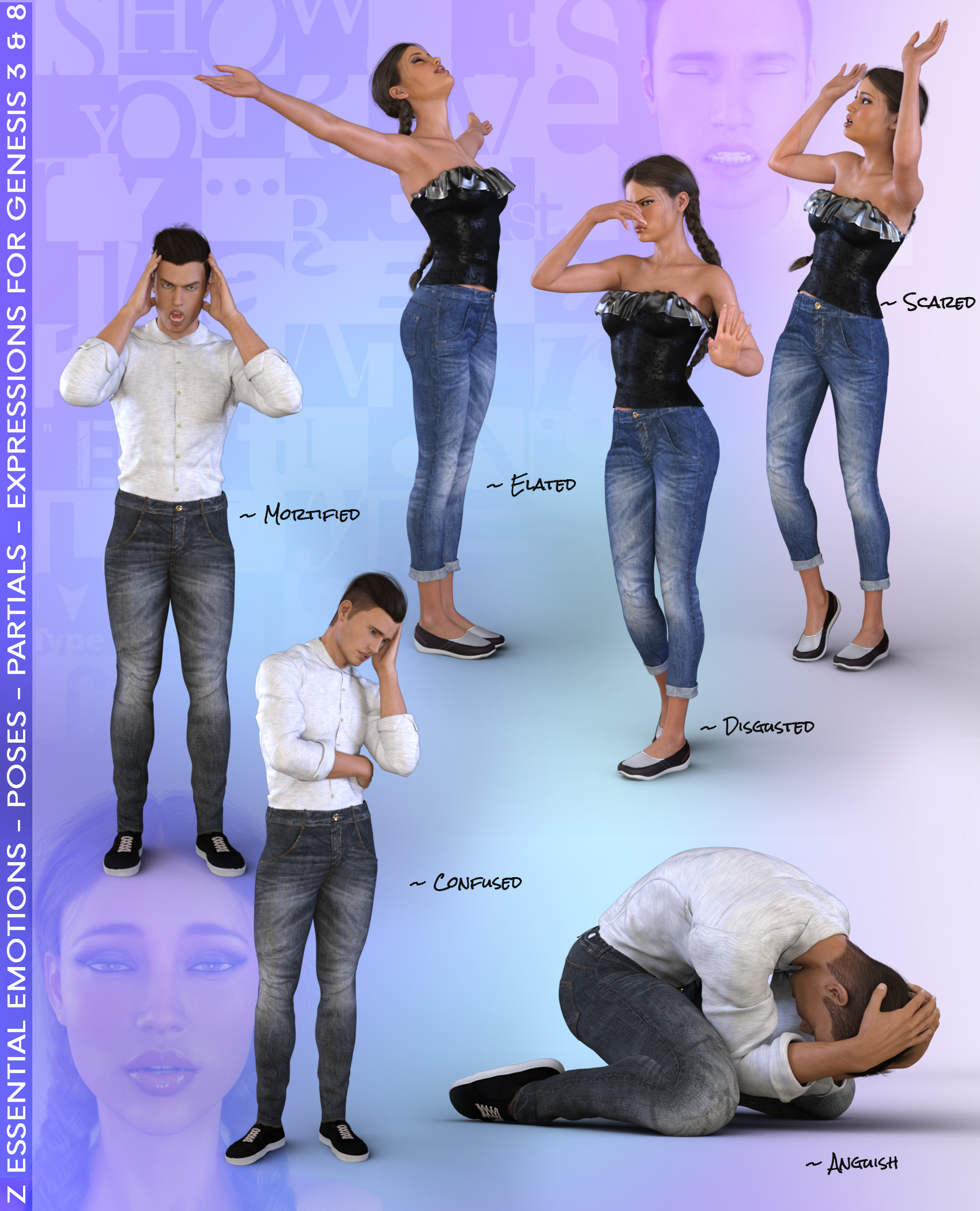 Z Essential Emotions Poses Partials And Expressions For Genesis 3