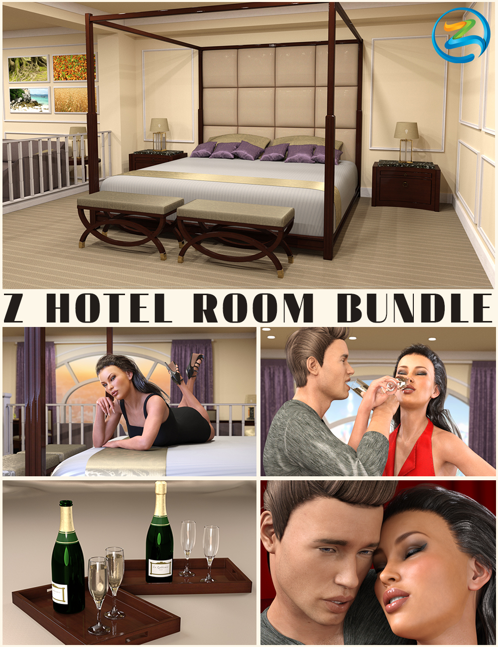 Z Hotel Room Bundle by: Zeddicuss, 3D Models by Daz 3D