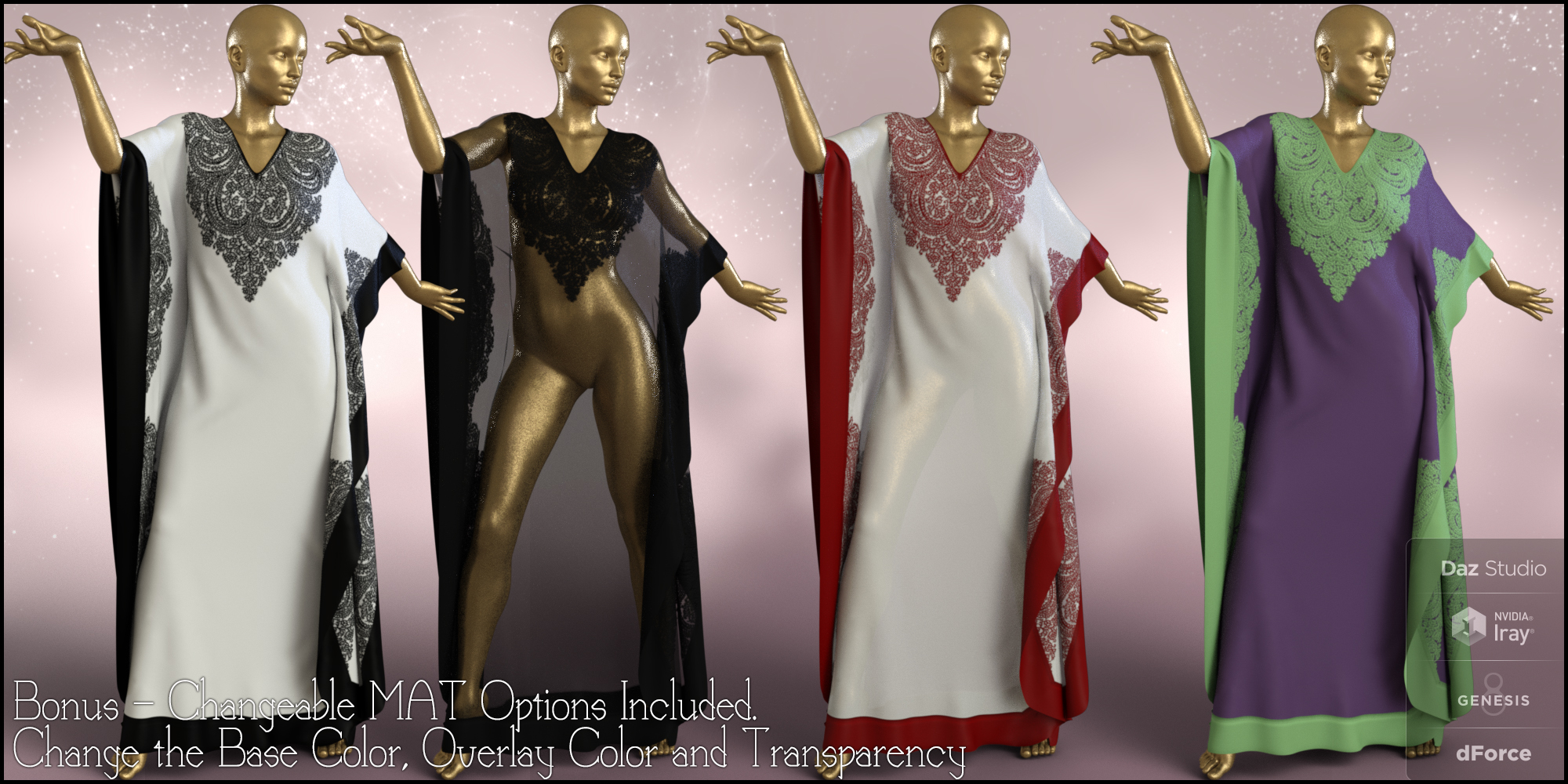 dForce Kaftans for Genesis 8 Female(s) by: Nikisatez, 3D Models by Daz 3D
