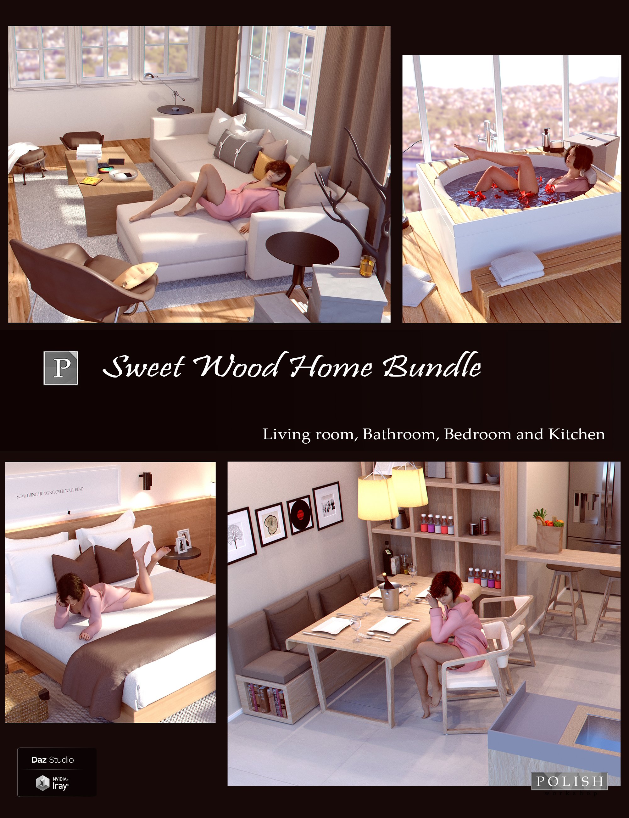 Sweet Wood Home Bundle by: Polish, 3D Models by Daz 3D