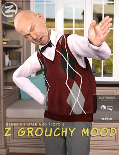 Z Grouchy Mood - Poses and Expressions for Floyd 8 and Genesis 8 Male by: Zeddicuss, 3D Models by Daz 3D