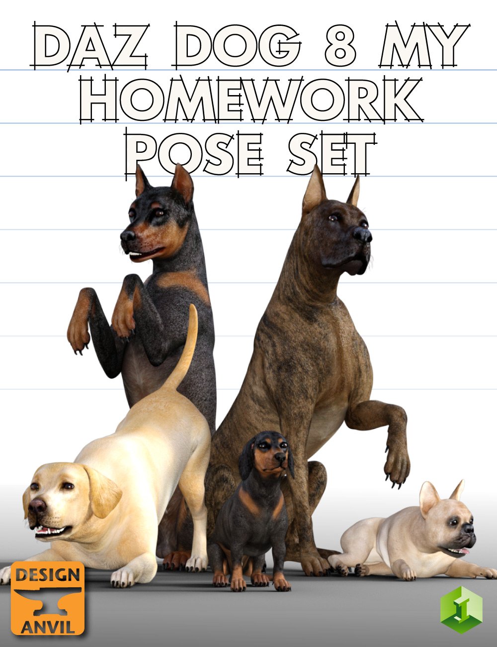 Daz Dog 8 My Homework Pose Set by: Design Anvil, 3D Models by Daz 3D