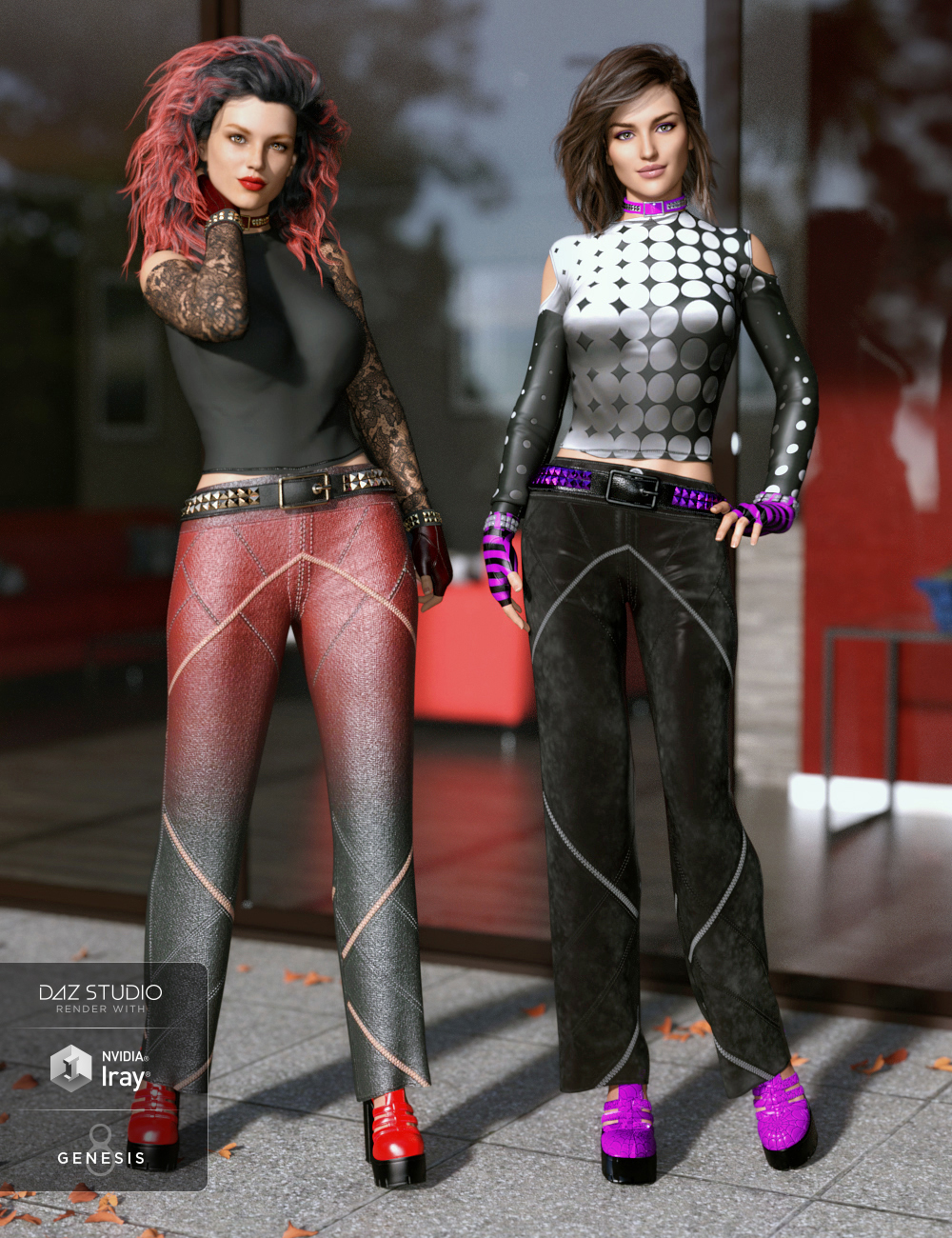dForce Chic Fashion Gothic Outfit Textures by: chungdan, 3D Models by Daz 3D
