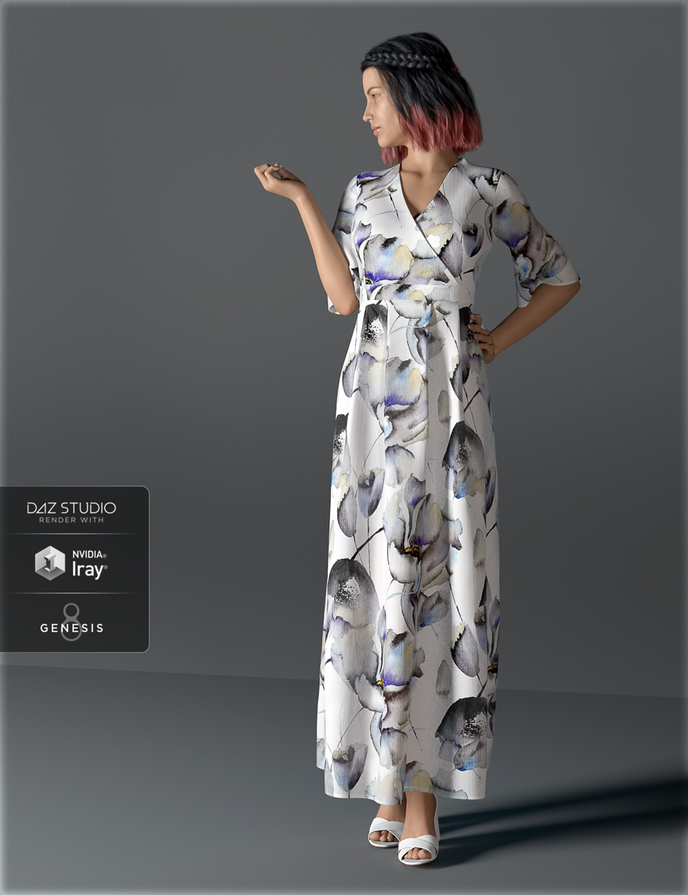 H&C dForce Floral Dress for Genesis 8 Female by: IH Kang, 3D Models by Daz 3D