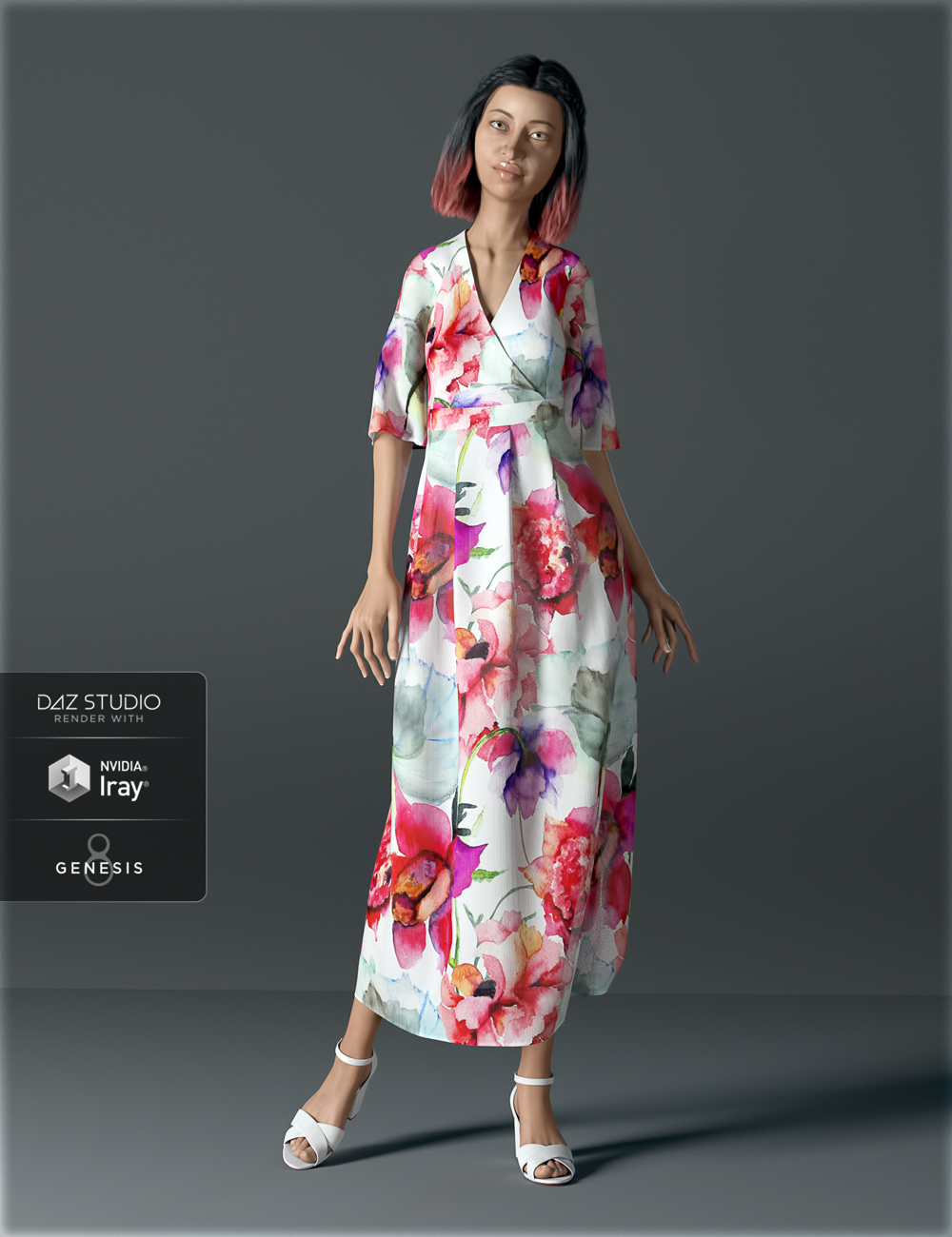 H&C dForce Floral Dress for Genesis 8 Female by: IH Kang, 3D Models by Daz 3D