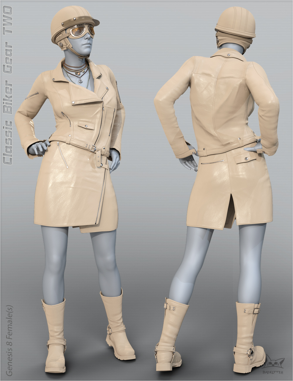 Classic Biker Gear TWO for Genesis 8 Female(s) by: BadKitteh Co, 3D Models by Daz 3D