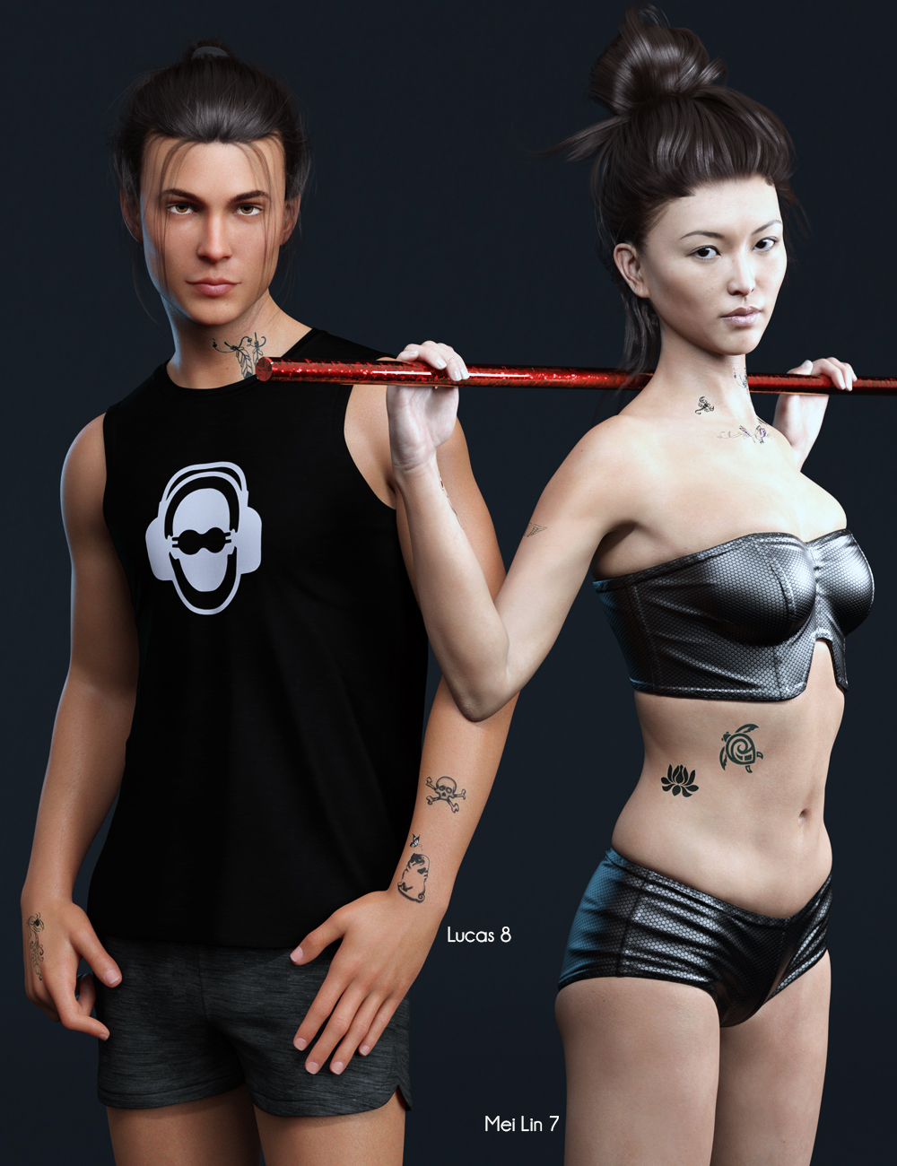 Teensy L.I.E. Tattoos for Genesis 3 and 8 by: Pixeluna, 3D Models by Daz 3D
