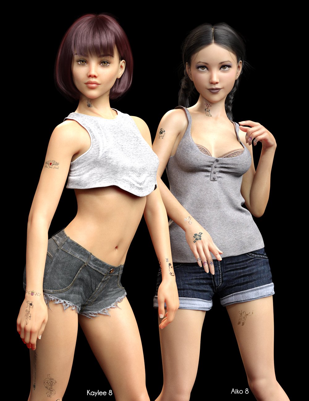 Teensy L.I.E. Tattoos for Genesis 3 and 8 by: Pixeluna, 3D Models by Daz 3D